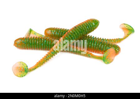 Angeln locken Silikon Twister isoliert auf weißem Hintergrund. Stockfoto