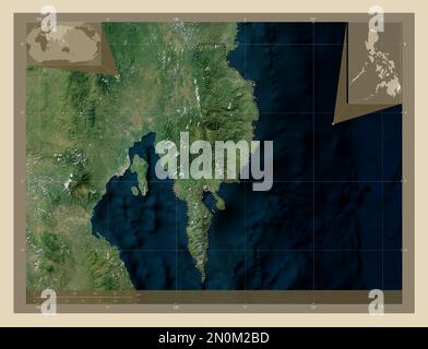 Davao Oriental, Provinz der Philippinen. Hochauflösende Satellitenkarte. Eckkarten für zusätzliche Standorte Stockfoto