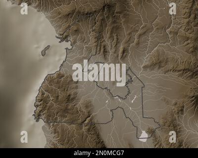 Maguindanao, Provinz der Philippinen. Höhenplan in Sepia-Tönen mit Seen und Flüssen Stockfoto