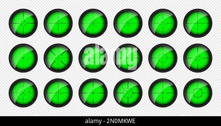 Verschiedene Waffen Nachtsicht, Scharfschützengewehr optische Scopes. Jagdgewehr-Sucher mit Fadenkreuz. Ziel, schießen Marke Symbol. Militärisches Zielschild Stock Vektor