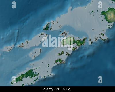 Sulu, Provinz der Philippinen. Farbige Höhenkarte mit Seen und Flüssen Stockfoto