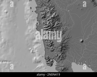 Zambales, Provinz der Philippinen. Bilevel-Höhenkarte mit Seen und Flüssen Stockfoto