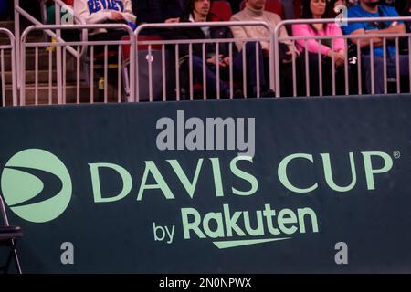 RIGA, LETTLAND. 5. Februar 2023 Lettland gegen Israel, Davis-Cup-WELTMEISTERSCHAFT 1, SPIELE IN DER ERSTEN RUNDE Tennis-Doppelspiel. Kredit: Gints Ivuskans/Alamy Live News Stockfoto