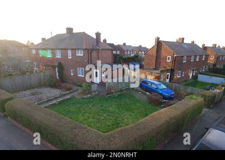 30 East Drive in Pontefraxt, West Yorkshire. Heimat eines gewalttätigen Poltergeistes, bekannt als der Schwarze Monk, auch bekannt als Fred. Stockfoto