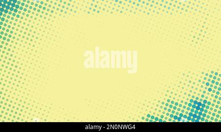 Gelber abstrakter Halbtonhintergrund mit bläulich grünen Punkten. Einfaches grafisches Vektormuster. CMYK-Farben Stock Vektor