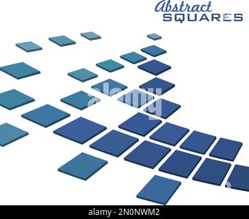 Blaue abstrakte Quadrate auf weißem Hintergrund isoliert. Grafisches Vektormuster Stock Vektor