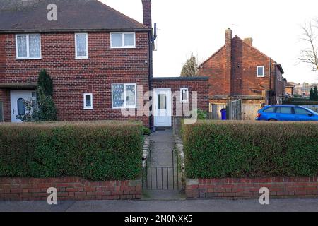 30 East Drive in Pontefraxt, West Yorkshire. Heimat eines gewalttätigen Poltergeistes, bekannt als der Schwarze Monk, auch bekannt als Fred. Stockfoto