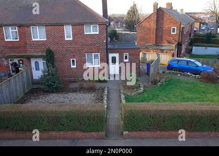 30 East Drive in Pontefraxt, West Yorkshire. Heimat eines gewalttätigen Poltergeistes, bekannt als der Schwarze Monk, auch bekannt als Fred. Stockfoto