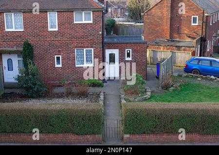 30 East Drive in Pontefraxt, West Yorkshire. Heimat eines gewalttätigen Poltergeistes, bekannt als der Schwarze Monk, auch bekannt als Fred. Stockfoto