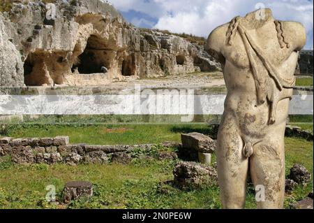 Der archäologische Park Neapolis in Syracuse, Sizilien, Italien Stockfoto