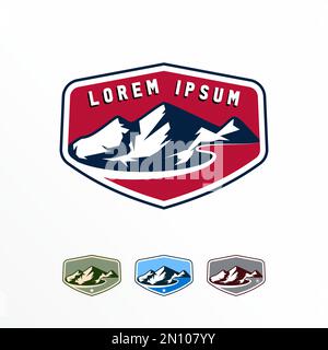 Eisberg oder Berg mit Fluss im Pentagon Emblem Bild Grafiksymbol Logo Design abstraktes Konzept Vektorsymbol im Zusammenhang mit Abenteuern. Stock Vektor