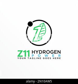 Buchstabe oder Wort Z oder Zahl 1 Schriftart mit Power und Blattbild Grafiksymbol Logo Design abstraktes Konzept Vektormaterial Wasserstoffchemie. Stock Vektor