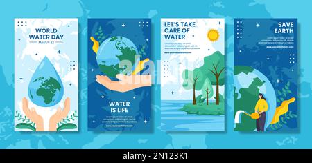 World Water Day Social Media Stories Flat Cartoon Handgezeichnete Vorlagen Illustration Stock Vektor