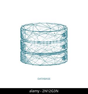 Datenbank. Polygonaler Vektor der Datenservertechnologie auf weißem Hintergrund. Stock Vektor