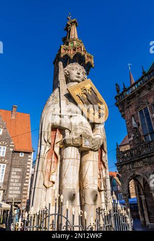 Bremen Roland auf dem Marktplatz, Altstadt, Hansestadt Bremen, Deutschland, Europa Stockfoto