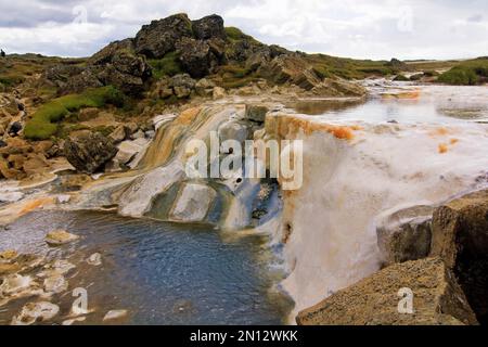 Thermalquelle, Laug, geothermisches Gebiet Hveravellir, Kjölur, Hochland, Island, Skandinavien, Europa Stockfoto