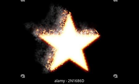 Ein brennender Stern auf dunklem Hintergrund, Rauchwolke und orangefarbenes Licht. Stockfoto