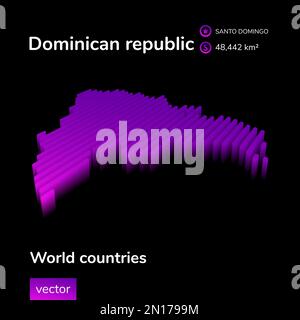 Karte der Dominikanischen republik 3D. Vektorkarte mit isometrischen Neonstreifen mit Informationen zum Land. Stock Vektor