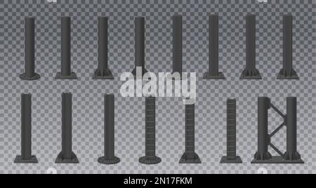 Schwarze Metallmasten oder -Säulen für Plakatwände realistisches Set isoliert auf transparentem Hintergrund Vektordarstellung Stock Vektor