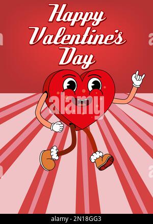 Groovy Happy Valentine Day Poster, Vintage Concept 70s Stock Vektor