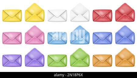 3D-Mail-Briefumschlag-Symbolgruppe. Vektordarstellung. Eps 10. Stock Vektor