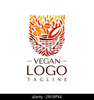Logo für warme vegane Mahlzeiten. Vektorgrafik des veganen Food-Logos abfeuern. Stock Vektor
