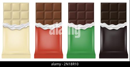 Realistik-Schokoriegel. Milch, dunkle, weiße Schokoladenriegel. Vektordarstellung. Eps 10. Stock Vektor