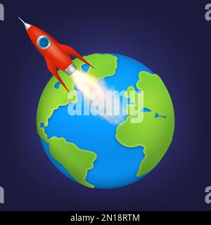 Raumschiff-Shuttle fliegt um den Planeten Erde. Vektordarstellung. Eps 10. Stock Vektor