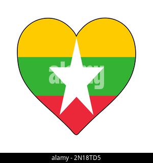 Myanmar (Birma), Herzform-Flagge. Ich Liebe Myanmar. Besuchen Sie Myanmar. ASEAN. Asien. Grafische Konstruktion Von Vektordarstellungen. Stock Vektor