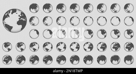 Ein Satz transparenter Erdkugeln. Realistische Weltkarte in Globusform. Vektordarstellung. Eps 10. Stock Vektor