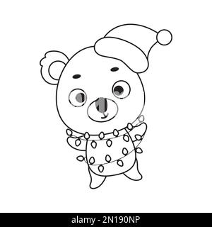 Malseite niedlicher Weihnachts-Koala mit Girlande. Malbuch für Kinder. Pädagogische Aktivität für Kinder im Vorschulalter und Kleinkinder mit niedlichem Tier. Stock Vektor