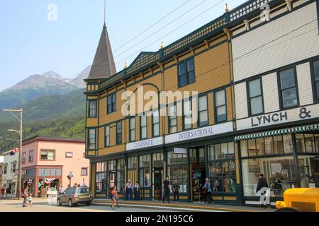 Broadway Street, Historic Skagway, Southeast Alaska, Vereinigte Staaten von Amerika Stockfoto