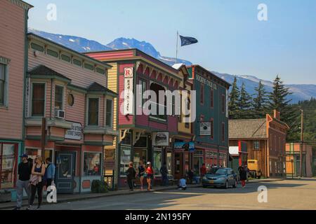 Broadway Street, Historic Skagway, Southeast Alaska, Vereinigte Staaten von Amerika Stockfoto