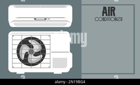 Klimaanlage. Externe und interne Einheit und Fernbedienung Stock Vektor