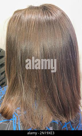 Haarfärbung und SchneideEinfärbung und Schneiden von Haaren. Frisur in einem Schönheitssalon. Nahaufnahme der Haare. Speicherplatz kopieren. Stockfoto