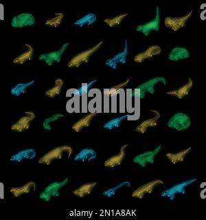 Eidechsensymbole gesetzt. Isometrischer Satz Eidechsenvektorsymbole Neon auf Schwarz isoliert Stock Vektor