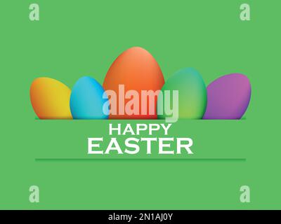 Frohe Ostern. Bemalte Ostereier in verschiedenen Farben. Banner mit Papierschnitt. Christus ist auferstanden, christlicher religiöser Feiertag. Design für Postkarte, Gruß c Stock Vektor