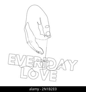 Eine ununterbrochene Handlinie mit einer Schnur mit dem Wort "Everyday Love". Vektorkonzept zur Darstellung dünner Linien. Kontur Zeichnen kreativer Ideen. Stock Vektor