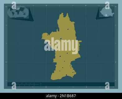 Olt, Kreis Rumänien. Durchgehende Farbform. Standorte der wichtigsten Städte der Region. Eckkarten für zusätzliche Standorte Stockfoto