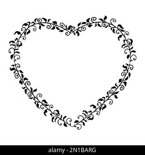 Doodle eleganter Herzrahmen, Monogramm mit Rand im Doodle-Stil, isoliert auf weißem Hintergrund. Vektordarstellung Stock Vektor