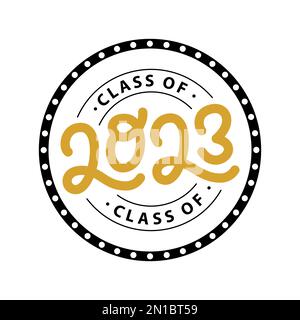 Absolvent 2023. Klasse von 2023. Beschriftung Logo-Stempel. Design-Jahrbuch für Hochschulabsolventen. Vektordarstellung. Stock Vektor