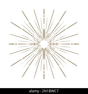 Vector Abstract goldene, von Hand gezeichnete Sonne im Bo-Stil. Himmelskörper, isoterischer Stern, Zodiakalzeichen. Stock Vektor