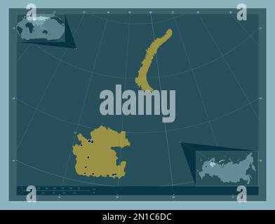 Archangel'sk, Region Russlands. Durchgehende Farbform. Standorte der wichtigsten Städte der Region. Eckkarten für zusätzliche Standorte Stockfoto