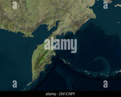 Kamtschatka, russisches Territorium. Satellitenkarte mit niedriger Auflösung Stockfoto