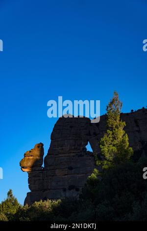 La Cadireta, Morro de Gos. La Roca Foradada, Las Agulles, Montserrat, Berg, Katalonien Stockfoto