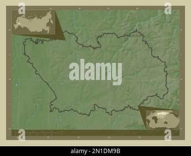Penza, Region Russlands. Höhenkarte im Wiki-Stil mit Seen und Flüssen. Eckkarten für zusätzliche Standorte Stockfoto