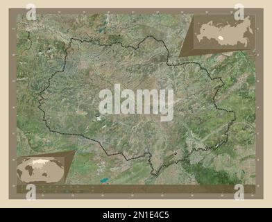 Tomsk, Region Russlands. Hochauflösende Satellitenkarte. Eckkarten für zusätzliche Standorte Stockfoto