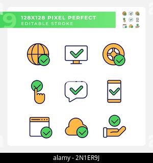 Aktivieren Sie die Symbole für die perfekten RGB-Farben der Kommunikationspixel Stock Vektor