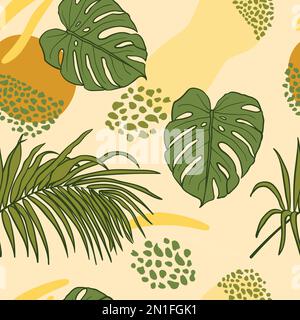 Wunderschöne tropische Blätter mit nahtlosem Muster. Tropische Blätter, Monstera-Blätter, nahtloser Blumenmuster-Hintergrund. Trendige brasilianische Illust Stock Vektor