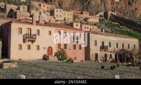 Monemvasia, eine historische Burgstadt auf einer Felseninsel, Lakonia, Peloponesse, Griechenland Stockfoto